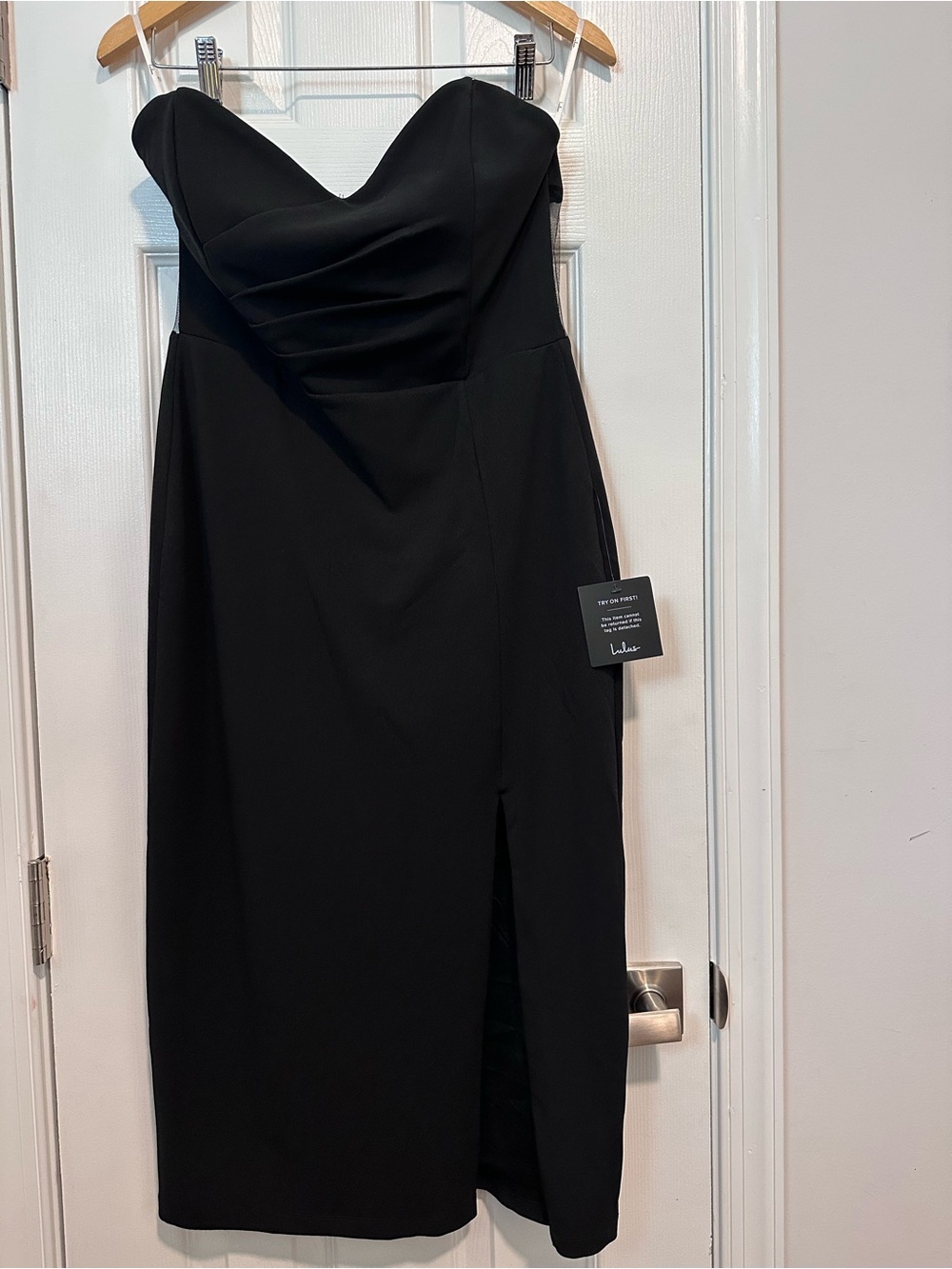 Lulu's Black Strapless Sweetheart Midi Dress sz L